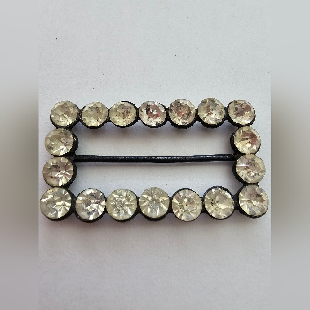 Vintage Art Deco Rhinestone Sash Buckle Slide - Clear Paste Stones